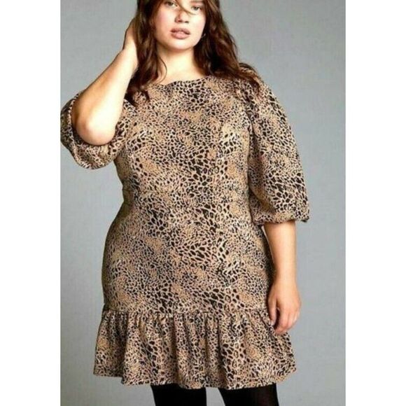 Anthropologie NWT Maeve Leopard Print Cutout Back Ties Mini Ruffle Dress 20W - Picture 2 of 9